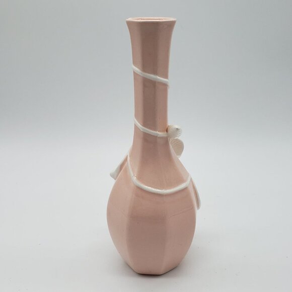 Fitz & Floyd 1982 Ceramic Peach Pink Pastel 3D White Applied Florals Bud Vase - Picture 8 of 10
